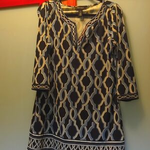 Black, blue, and white dress from White House Black Market.